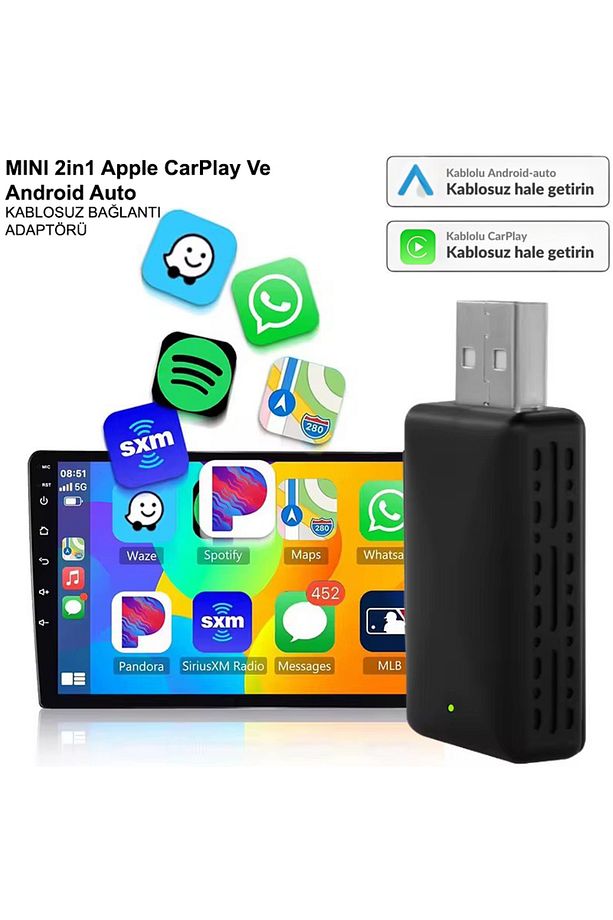 Araç Içi Apple Android Cihazlar Için Usb Ve Type-c 2in1 Usb Mini Apple Carplay Adaptörü - 1