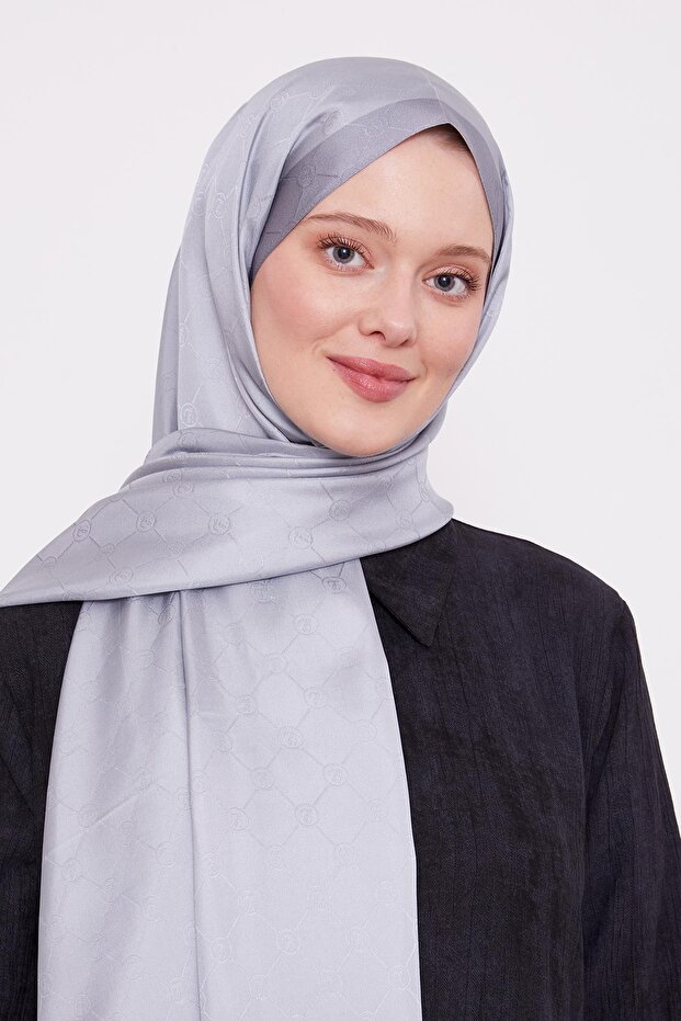 شال حريري بنمط قرص العسل الفضي - 1