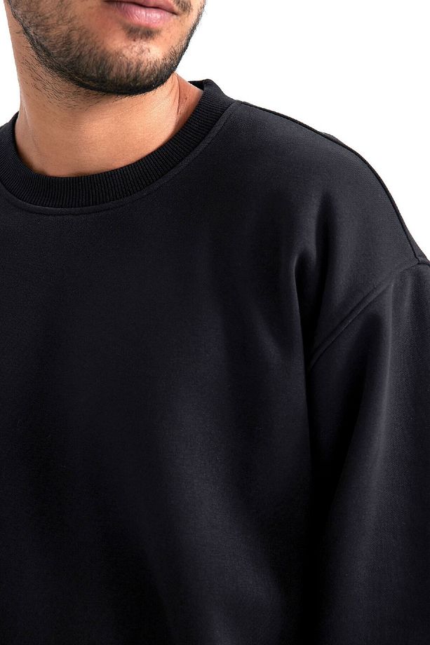Oversize Geniş Kalıp Bisiklet Yaka Kalın Basic Düz Sweatshirt T5139az23au - 5