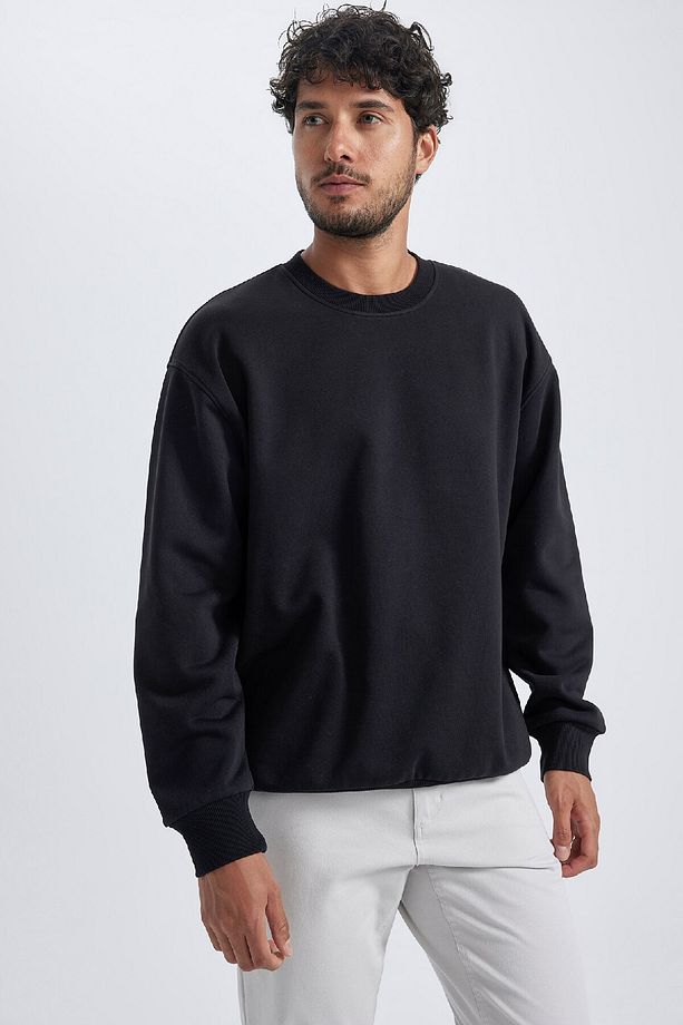 Oversize Geniş Kalıp Bisiklet Yaka Kalın Basic Düz Sweatshirt T5139az23au - 3