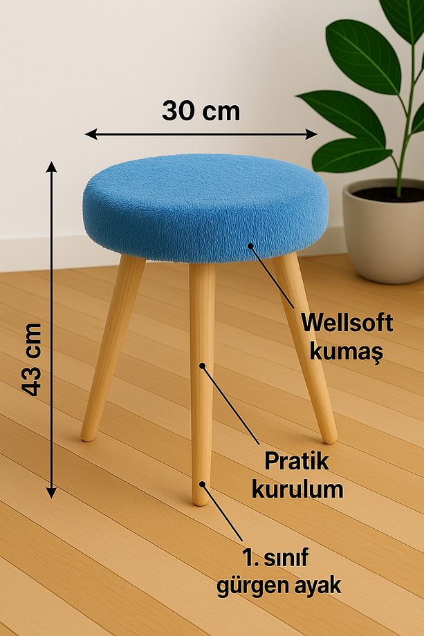 Gürgen Ahşap Retro Ayak Dekoratif Pelüş Puf Tabure Bench Koltuk Sandalye - 2
