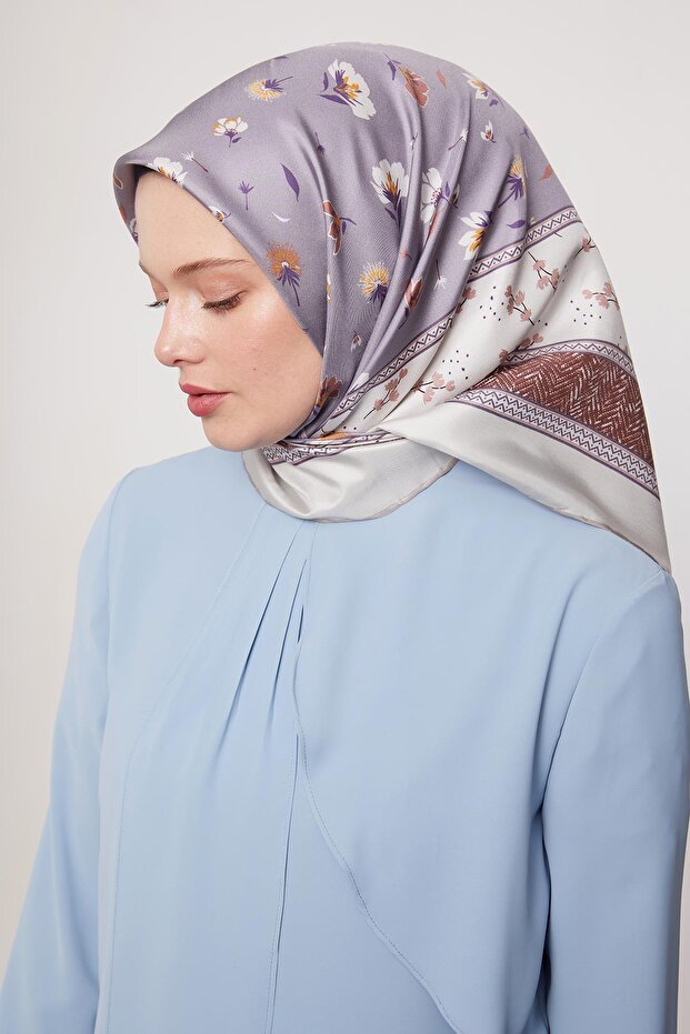 Ekru Zigzag Twill İpek Eşarp - 1