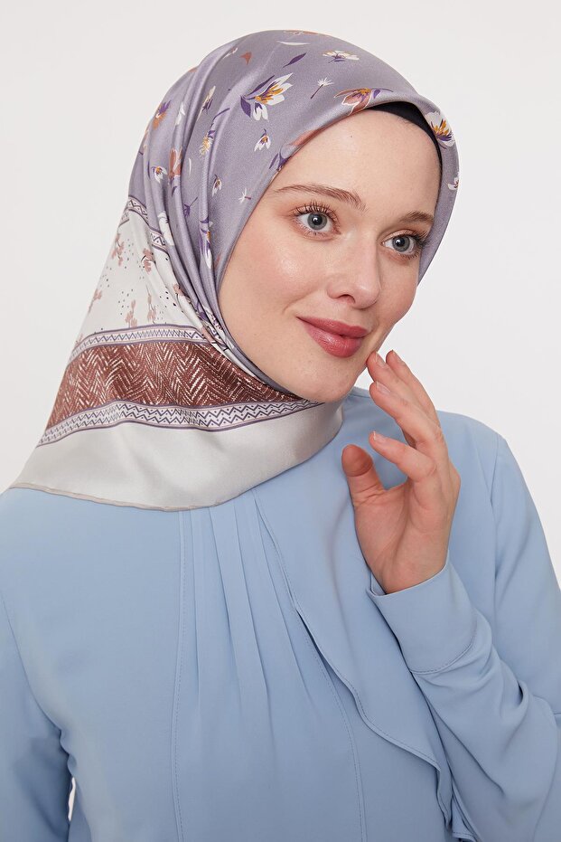 Ekru Zigzag Twill İpek Eşarp - 3