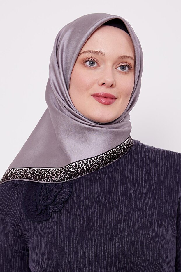 Stone Stripe Leopard Pattern Twill Silk Scarf - 4