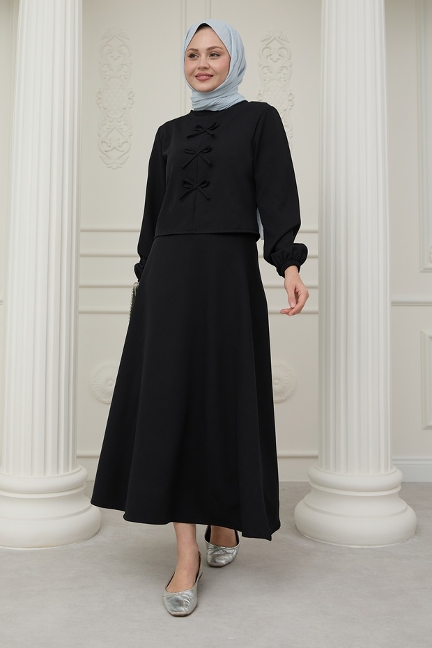Black Suit with Ribbon Detail Skirt