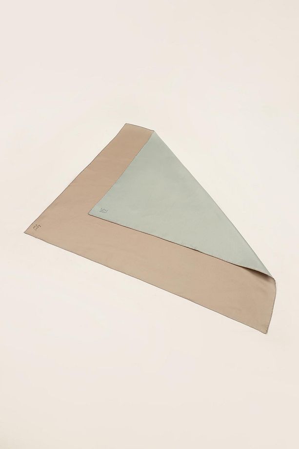 Mint-Bej Çift Taraflı Twill İpek Eşarp - 7