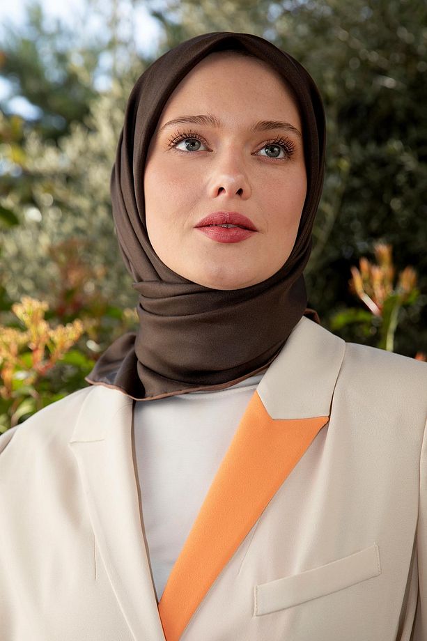 Acı Kahve Çift Taraflı Twill İpek Eşarp - 2
