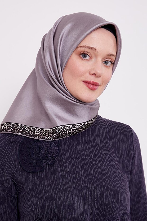 Stone Stripe Leopard Pattern Twill Silk Scarf - 3