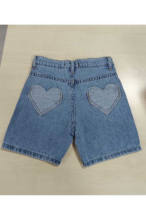 Denim Kalp Detaylı Kız  Çocuk  Kot Şort - 1