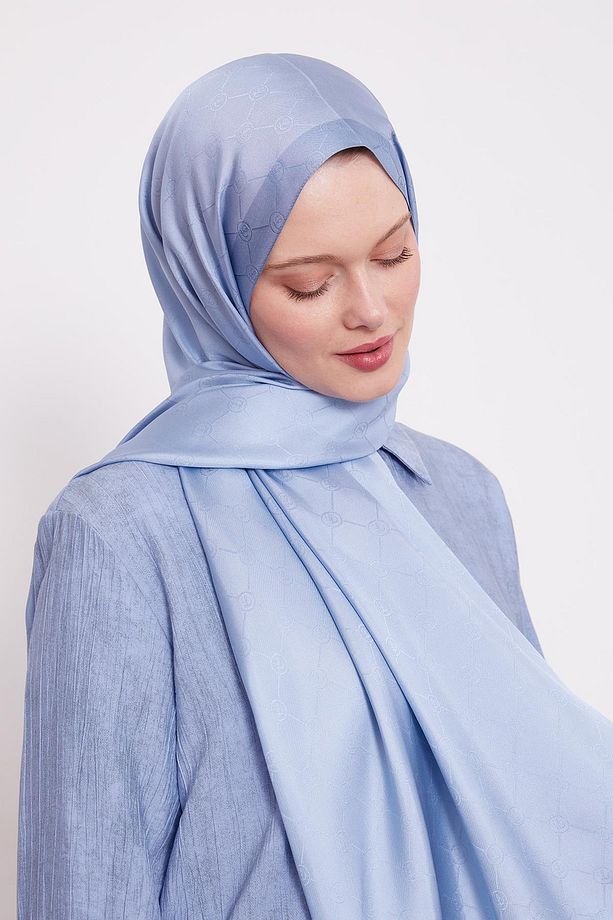 Bebe Mavisi Petek Desen Monogram İpek Şal - 2