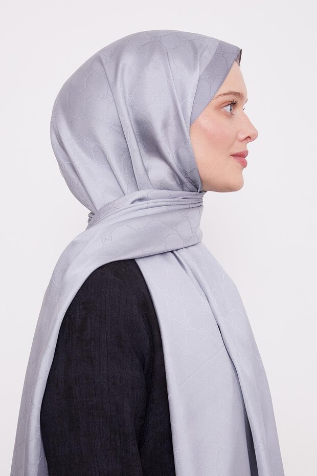 شال حريري بنمط قرص العسل الفضي - 3