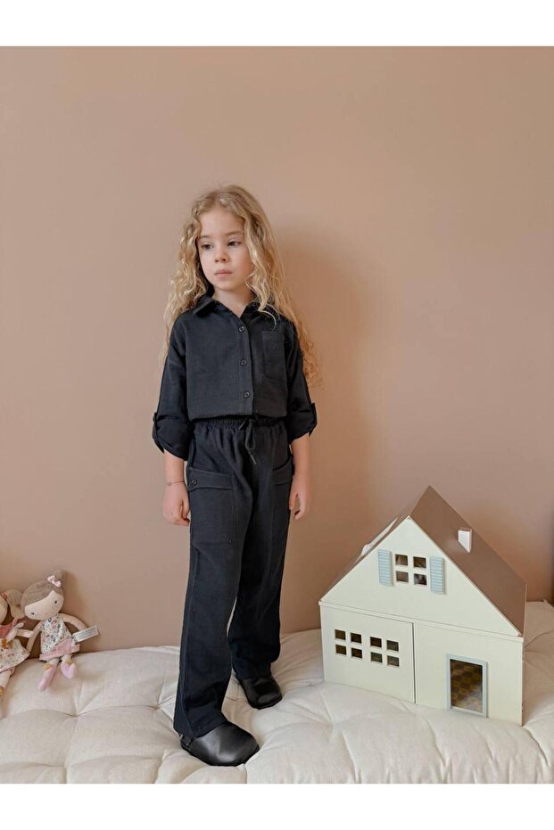 Yigit Butik Muslin Fabric Girl's Bottom and Top Set