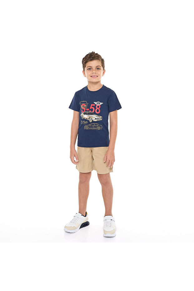 Classic Navy and Khaki Cotton T-Shirt & Pull-On Shorts Boys Set
