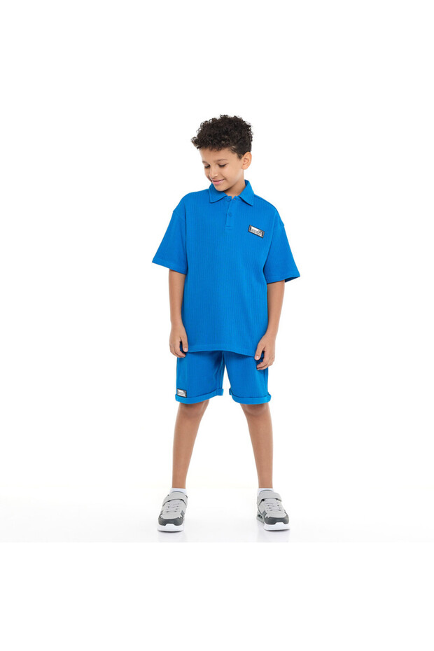 Boys' Jacquard Set – Blue 2-Piece Outfit with Label Detail