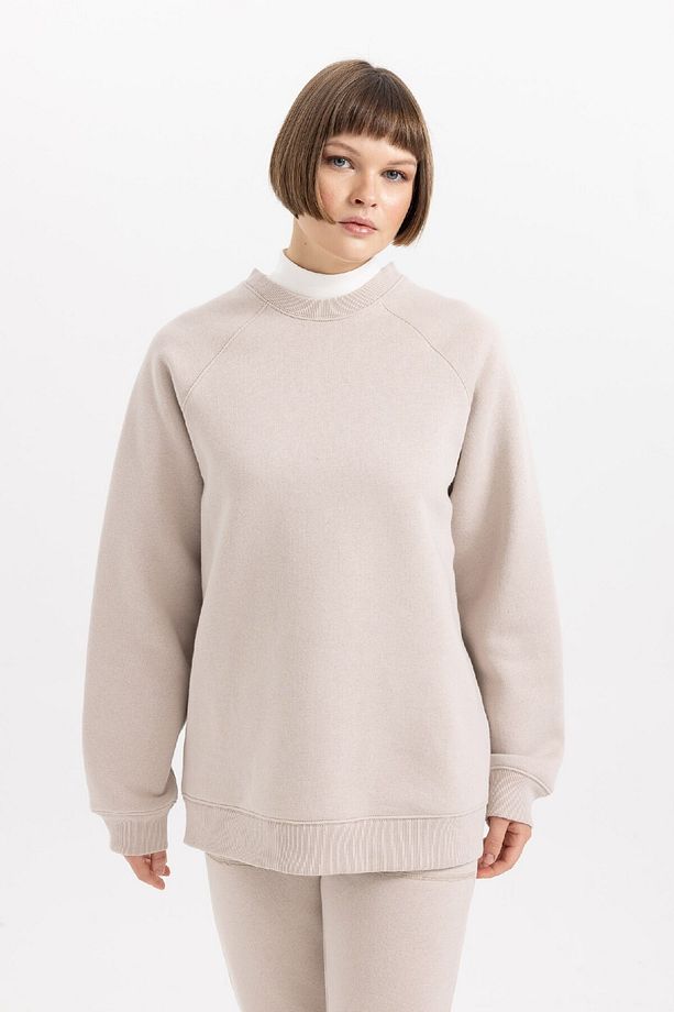Oversize Geniş Kalıp Bisiklet Yaka Kalın Basic Düz Sweatshirt V2697az23wn - 5