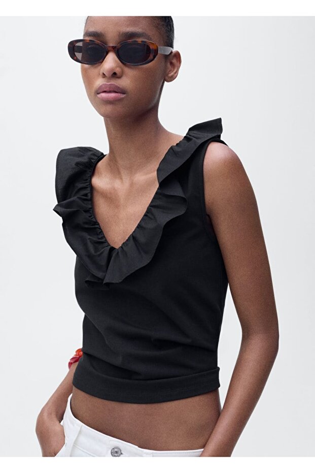 Volanlı pamuklu bluz - 5