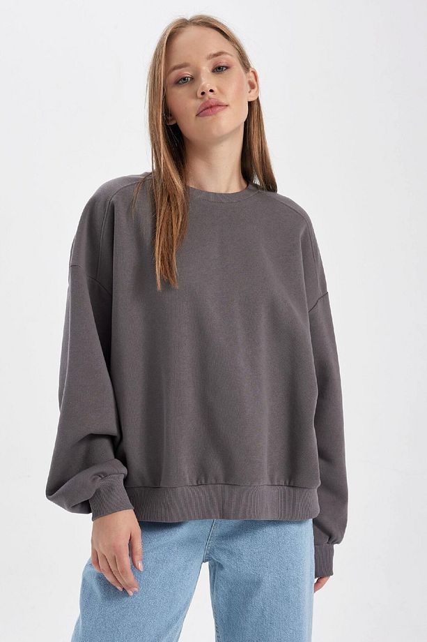Coool Oversize Geniş Kalıp Bisiklet Yaka Kalın Basic Düz Sweatshirt A4177ax23wn - 4