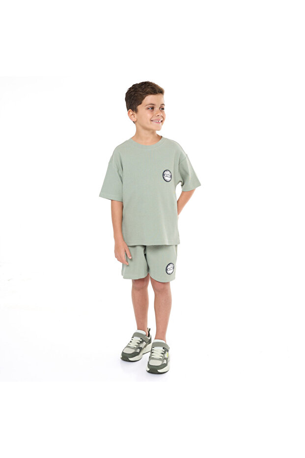 Boys' Jacquard Olive 2-Piece Outfit with Shirt & Shorts