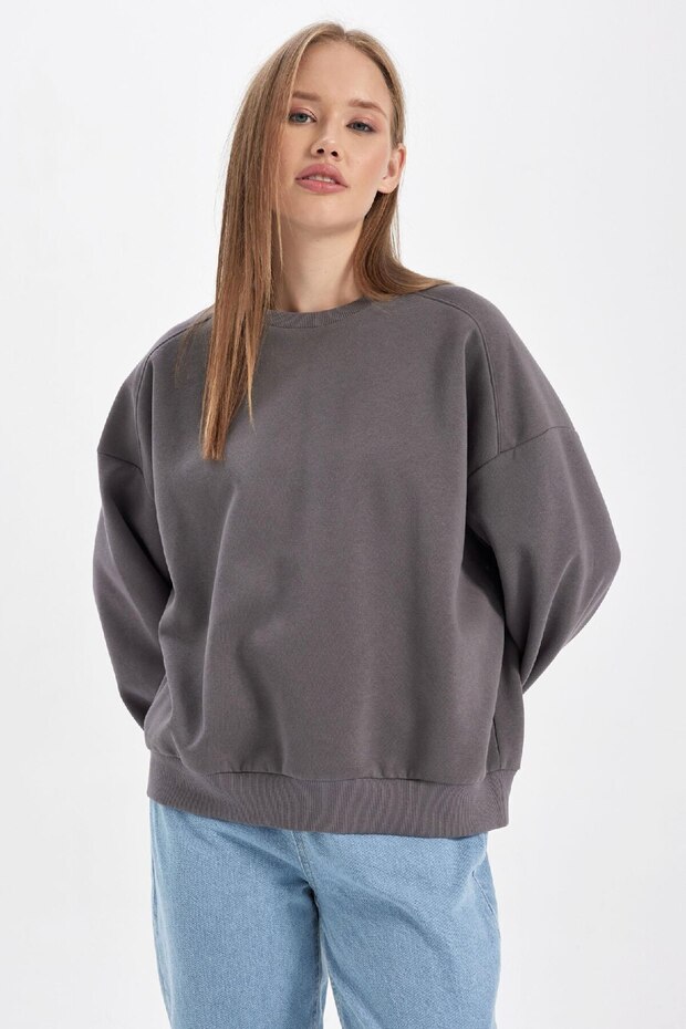 Coool Oversize Geniş Kalıp Bisiklet Yaka Kalın Basic Düz Sweatshirt A4177ax23wn - 6