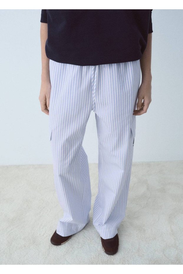 Striped Poplin Pants with Pockets
