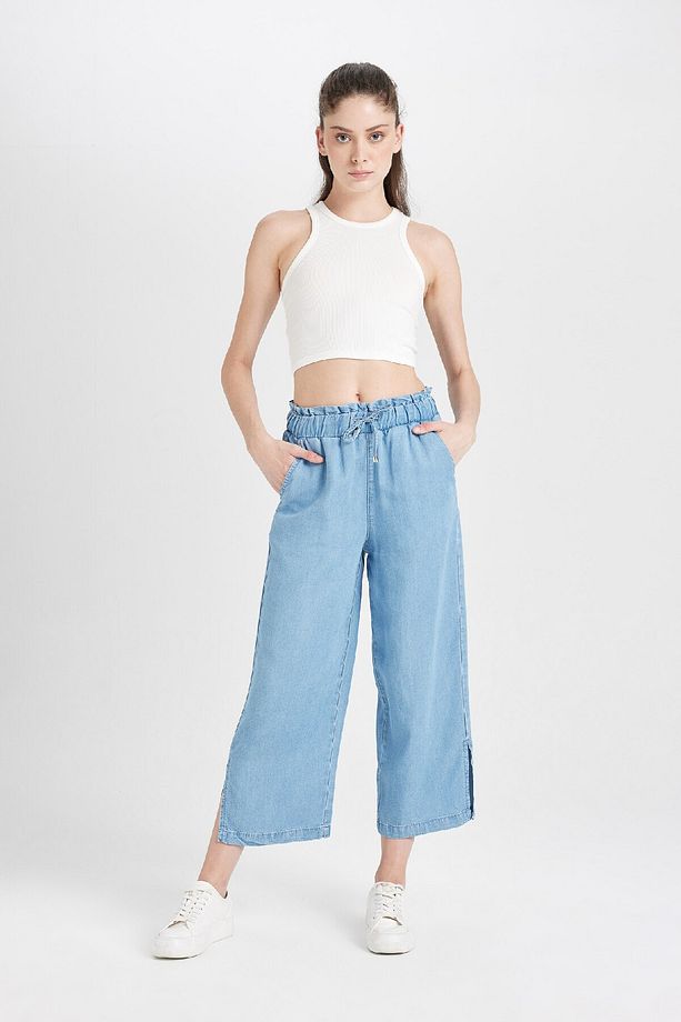 Culotte Yüksek Bel Kısa Geniş Paça Yırtmaçlı Jean Pantolon B5200ax24sm - 4