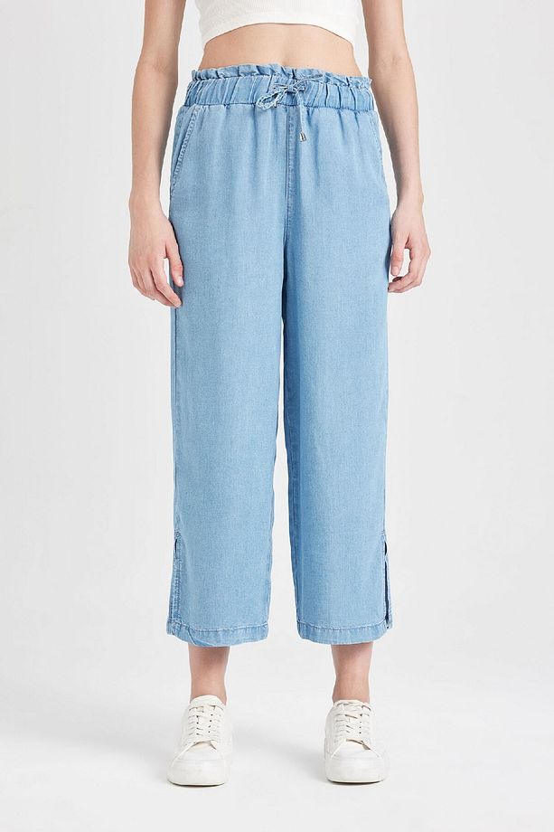 Culotte Yüksek Bel Kısa Geniş Paça Yırtmaçlı Jean Pantolon B5200ax24sm - 1