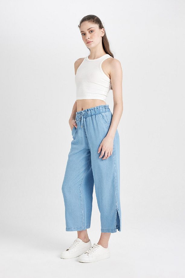 Culotte Yüksek Bel Kısa Geniş Paça Yırtmaçlı Jean Pantolon B5200ax24sm - 3