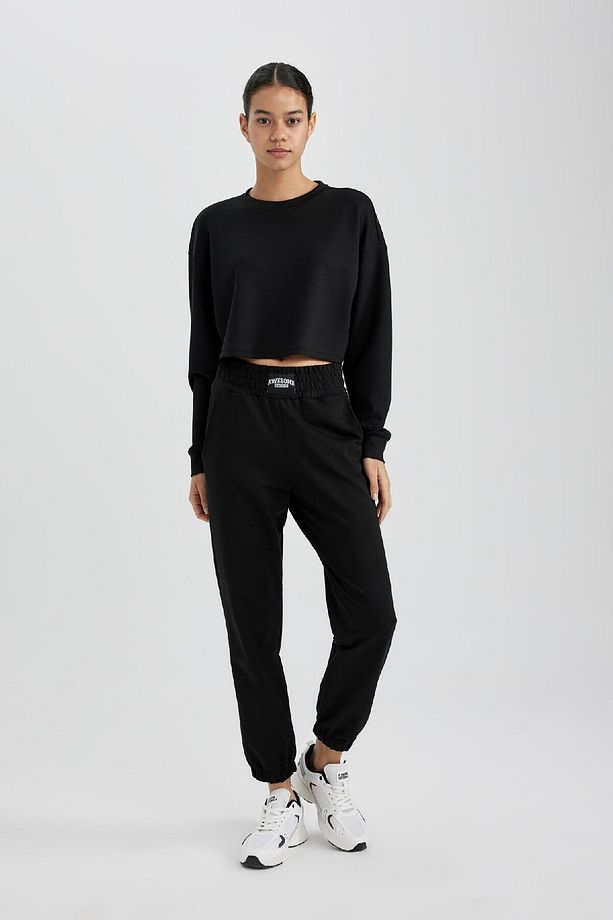 DeFactoFit Crop Bisiklet Yaka Basic Düz Sporcu Sweatshirt B4222AX24SP - 5
