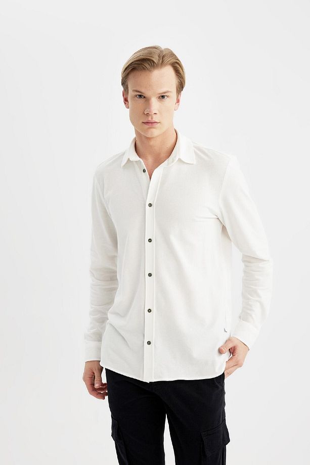 Regular Fit Basic Düz Uzun Kollu Beyaz Gömlek B2896ax24sp - 4