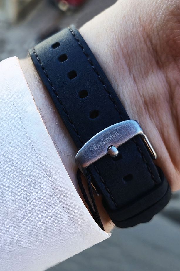 Exclusive Multi Fonksiyonel Takvim, Gün, 12/24 Saat, Dual Time Su Geçirmez Deri Erkek Kol Saati - 3