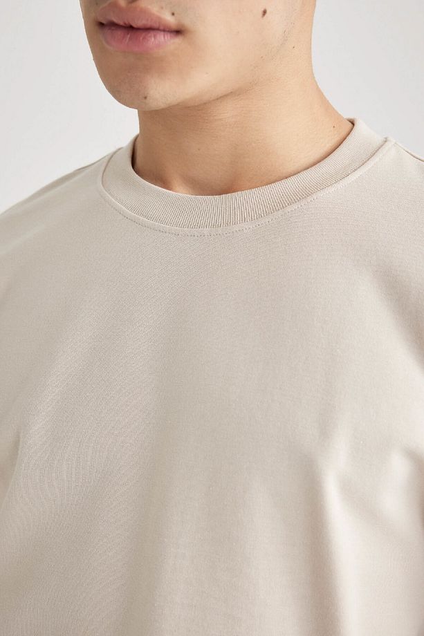 Loose Fit Bisiklet Yaka Kısa Kollu Ağır Kumaş Basic Düz Tişört B4844ax24sp - 5