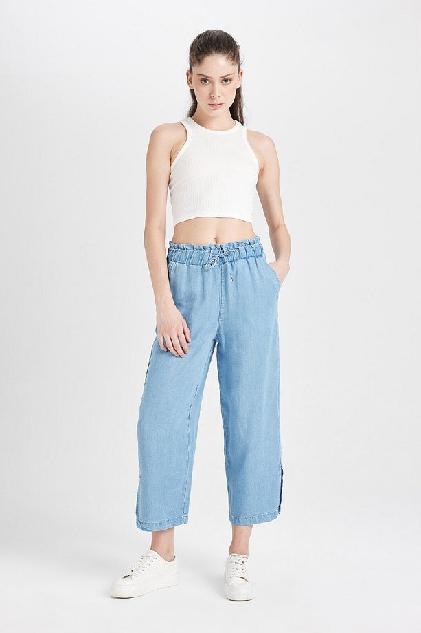 Culotte Yüksek Bel Kısa Geniş Paça Yırtmaçlı Jean Pantolon B5200ax24sm - 2