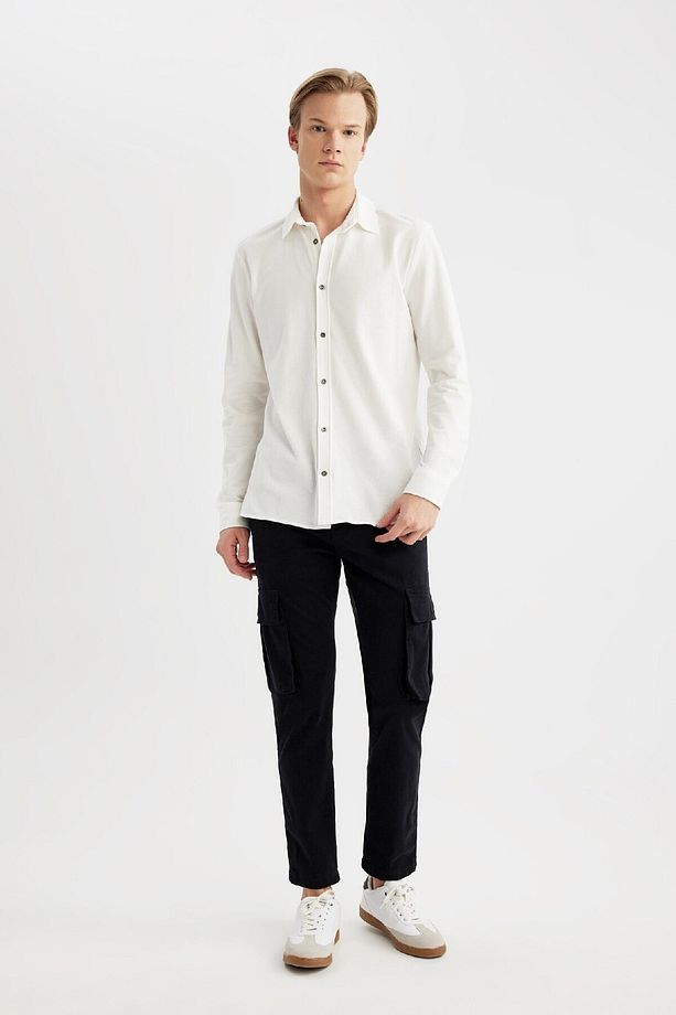 Regular Fit Basic Düz Uzun Kollu Beyaz Gömlek B2896ax24sp - 5