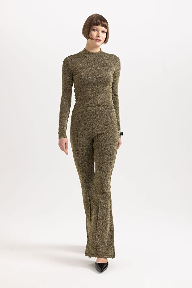 Parlak Kumaş Ispanyol Paça Pantolon B6655ax23wn - 2