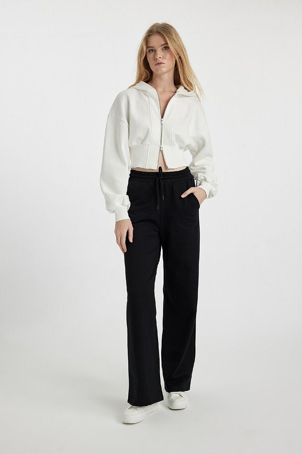 Coool Wide Leg Beli Lastikli Bağcıklı Cepli Bol Paça Basic Düz Eşofman Altı B3345ax23wn - 3