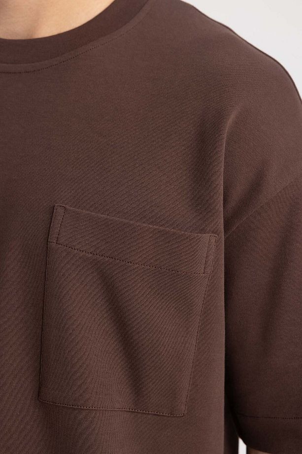 Oversize Geniş Kalıp Bisiklet Yaka Basic Düz Kısa Kollu %100 Pamuk Ağır Kumaş Tişört T3661az24sp - 6