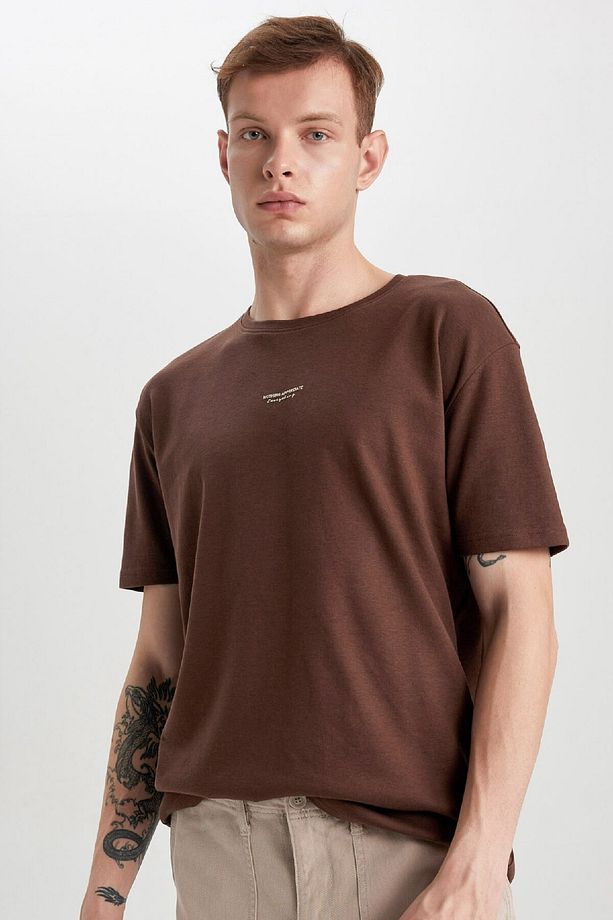 Regular Fit Bisiklet Yaka Baskılı Kısa Kollu Ağır Kumaş Tişört B4217ax24sp - 1