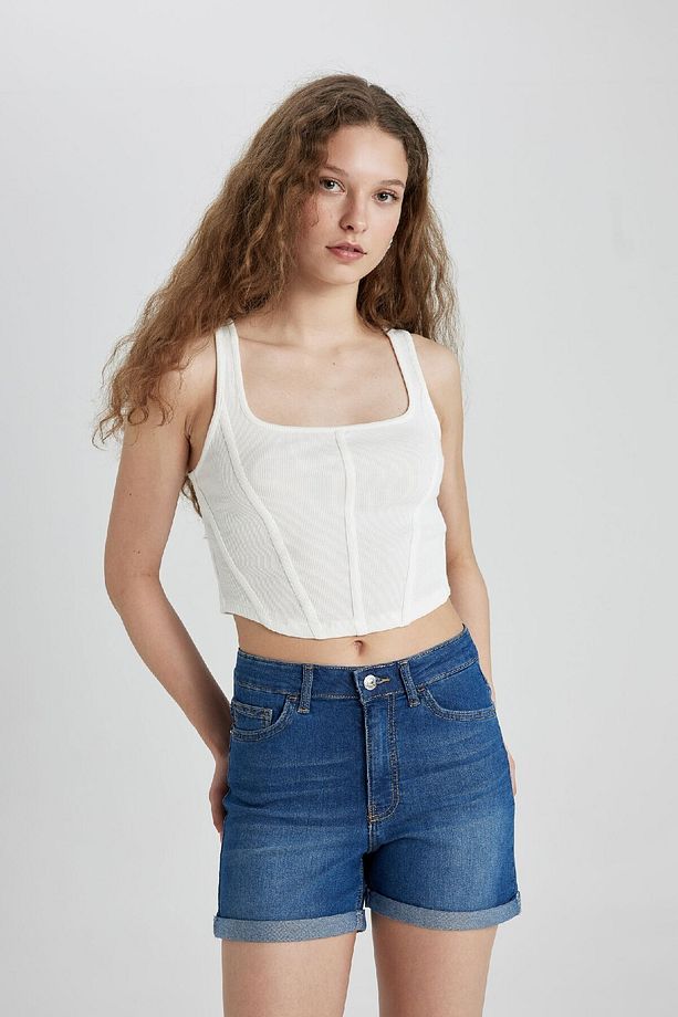 Normal Bel Katlamalı Paça Basic Düz Jean Şort A1959ax24sm - 3