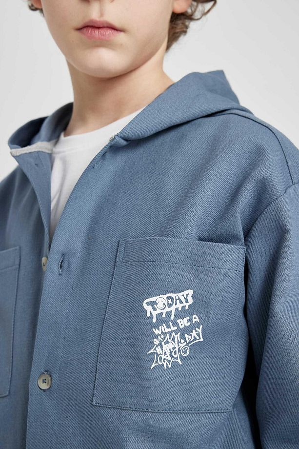 Erkek Çocuk Kapüşonlu Gabardin Uzun Kollu Gömlek B7443a824sm - 8