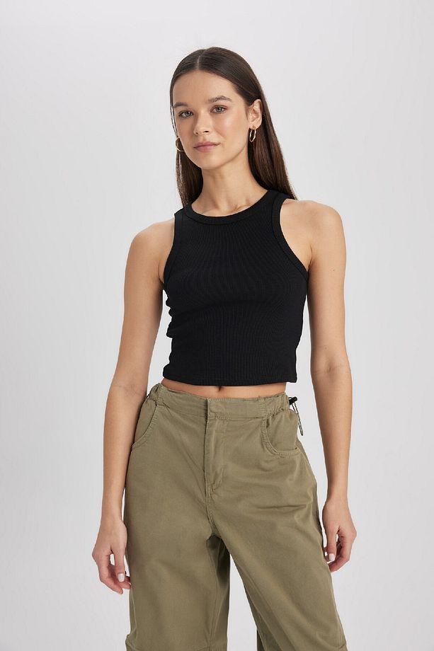 Fitted Halter Yaka Fitilli Kaşkorse Basic Düz Atlet U0357az24sm - 3