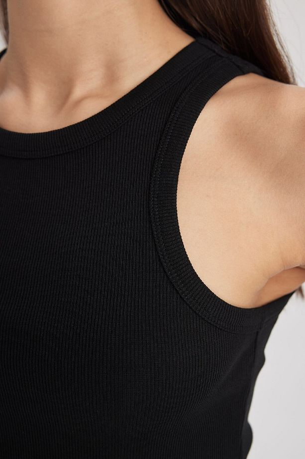 Fitted Halter Yaka Fitilli Kaşkorse Basic Düz Atlet U0357az24sm - 5
