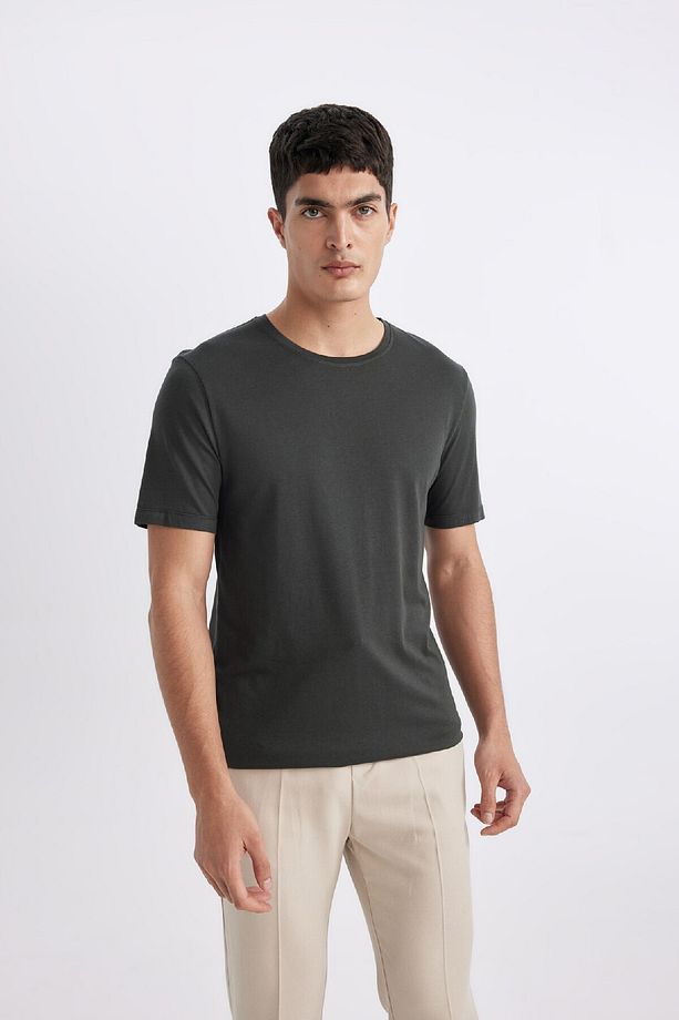 Slim Fit Dar Kesim Bisiklet Yaka Modal Karışımlı Pamuklu Basic Düz Kısa Kollu Tişört M6606az24sp - 3