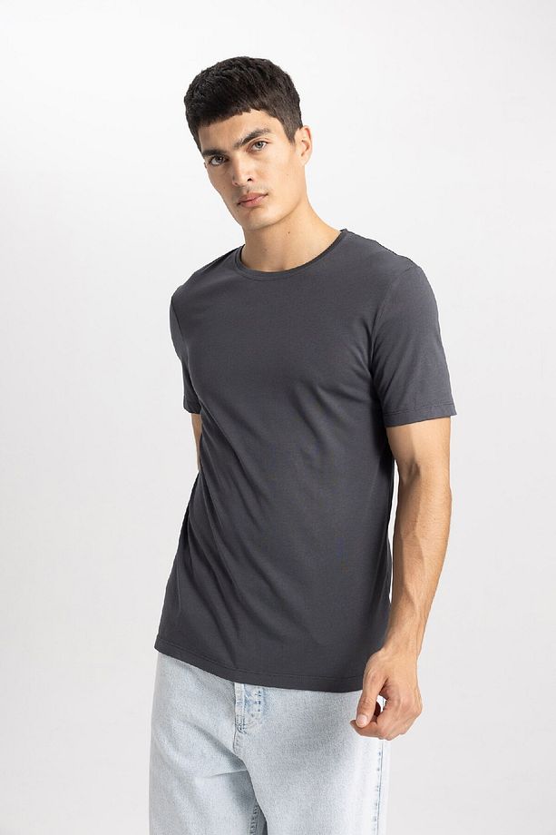 Slim Fit Dar Kesim Bisiklet Yaka Modal Karışımlı Pamuklu Basic Düz Kısa Kollu Tişört M6606az24sp - 4