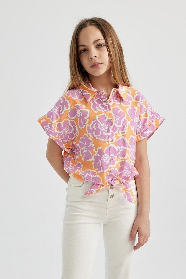 Kız Çocuk Crop Kısa Kollu Desenli Gömlek B5064a824sm - 4