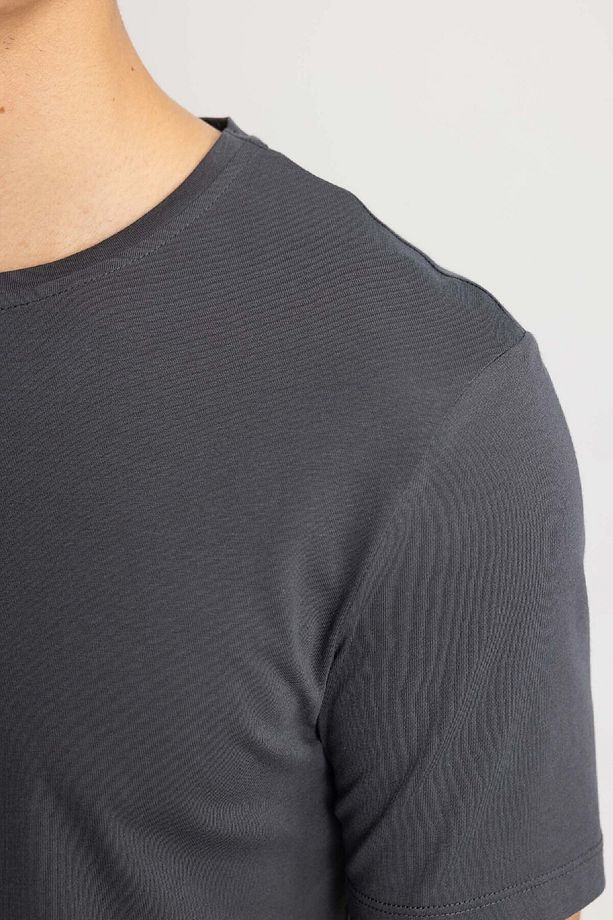 Slim Fit Dar Kesim Bisiklet Yaka Modal Karışımlı Pamuklu Basic Düz Kısa Kollu Tişört M6606az24sp - 5