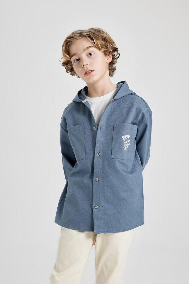 Erkek Çocuk Kapüşonlu Gabardin Uzun Kollu Gömlek B7443a824sm - 7