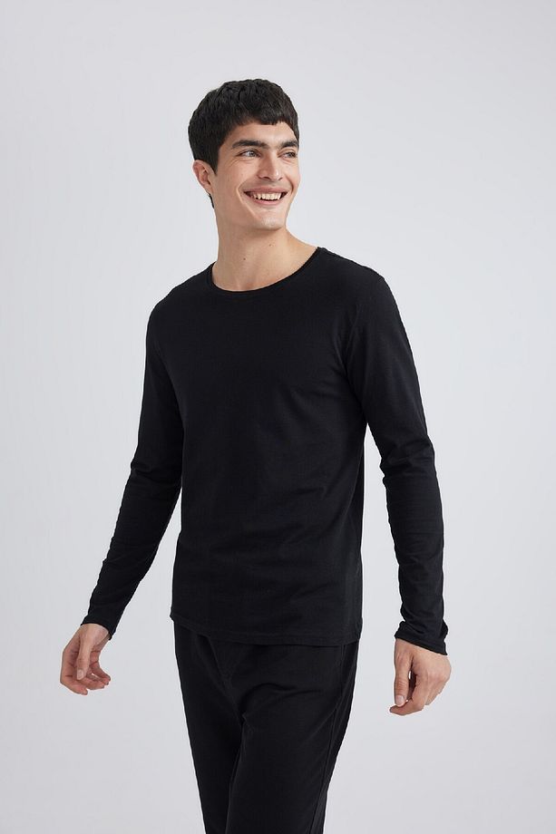 Slim Fit Dar Kesim Bisiklet Yaka Basic Düz Uzun Kollu Pijama Üstü Z2771az24sp - 3