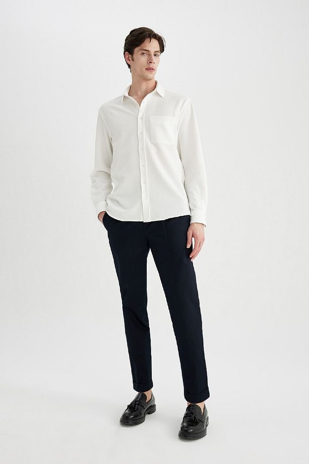 Twill Yazlık Kumaş Pantolon Tapered Fit Cepli Basic Düz Keten Karışımlı Duble Paça B6585ax24sp - 1