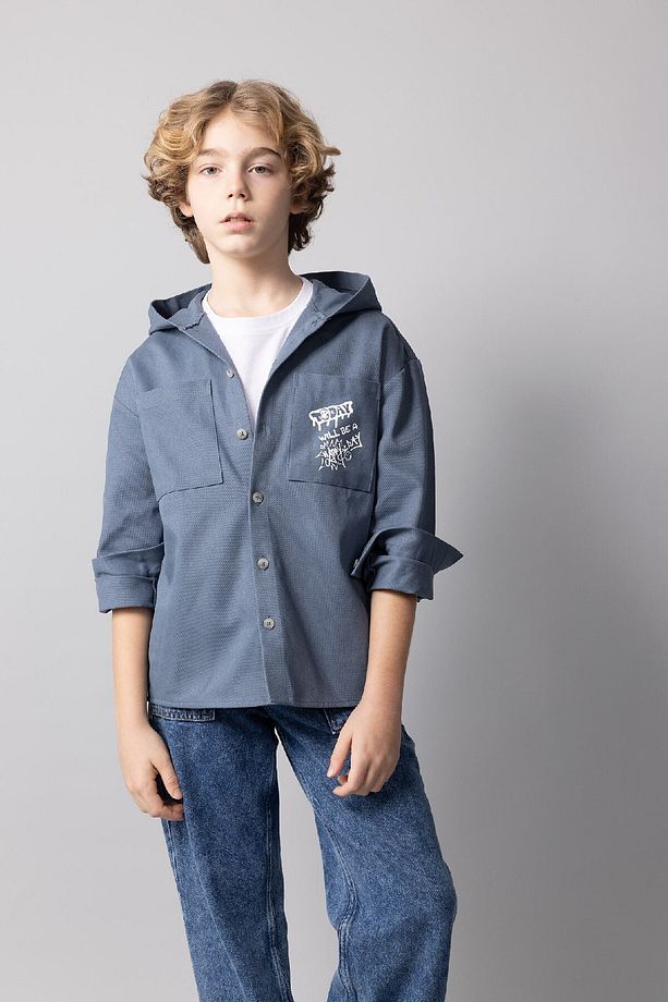 Erkek Çocuk Kapüşonlu Gabardin Uzun Kollu Gömlek B7443a824sm - 1