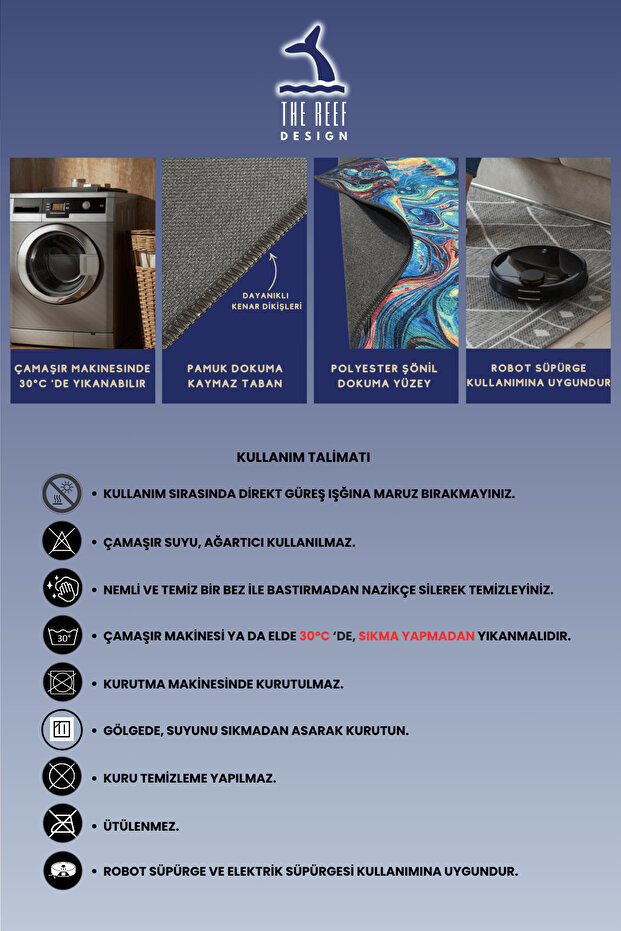 Bohem Desenli Halı Bohem Halı Dokuma Kaymaz Tabanlı Halı Çalışma Odası Halısı - 7